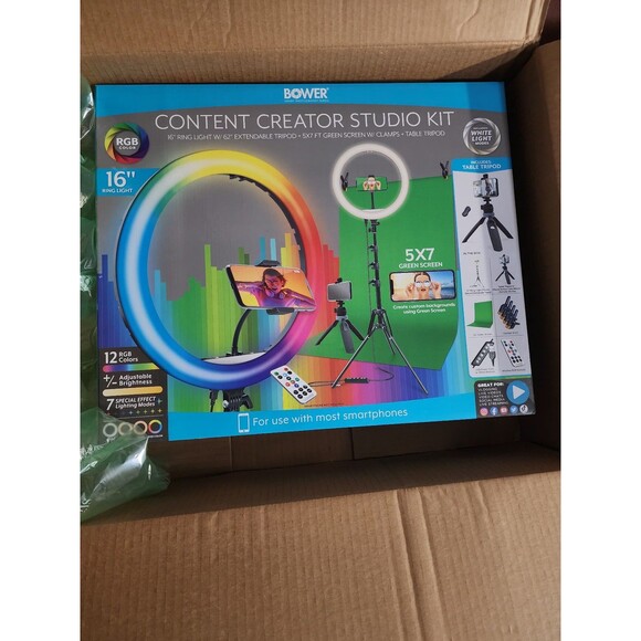 Bower Content Creator Kit with16-inch RGB Ring Light,62" Tripod,Green Screen New - Picture 7 of 9